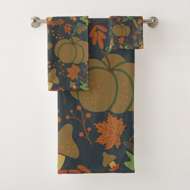 Seamless pattern Pumpkin & carrot dark background Badhandtuch Set (Insitu)