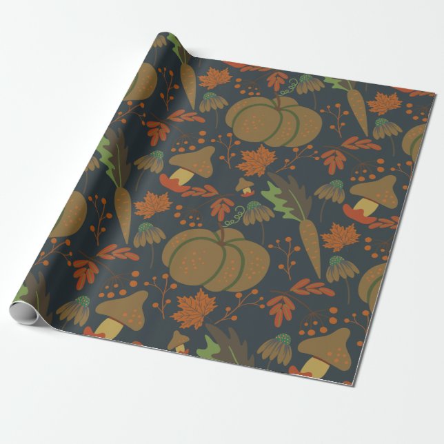 Seamless pattern Pumpkin & carrot dark background Geschenkpapier (Ungerollt)