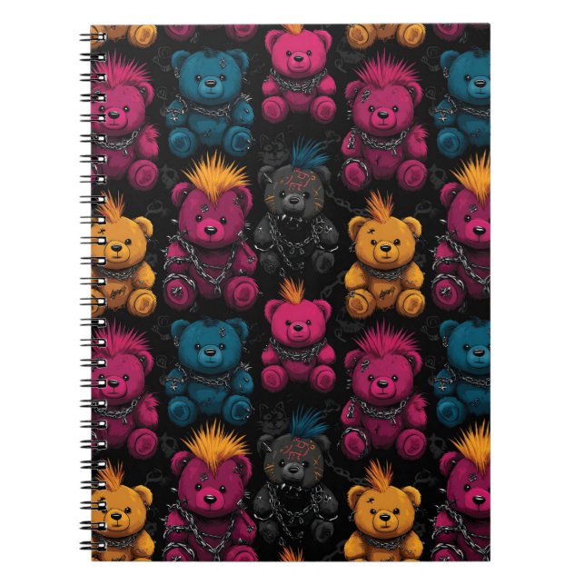 Seamless Pattern Rebellis Punk Rock Teddies Notizblock (Vorderseite)