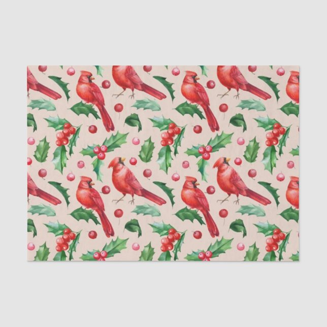 Seamless pattern red cardinal birds  seidenpapier (Vorderseite)