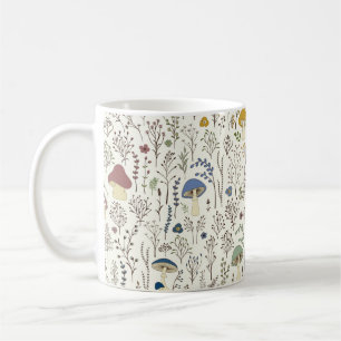 Seamless Pattern. Set of colorful wild pflanzen un Kaffeetasse