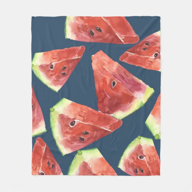 Seamless pattern. Slices of watercolor watermelon. Fleecedecke (Vorderseite)