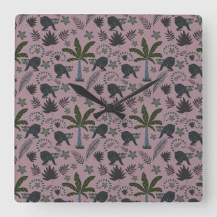 Seamless pattern Tropical animals monkey jumping Quadratische Wanduhr
