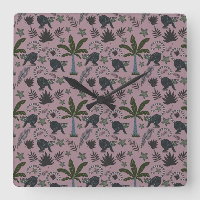 Seamless pattern Tropical animals monkey jumping Quadratische Wanduhr (Vorderseite)
