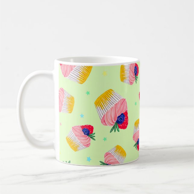 Seamless pattern with a cupcake with strawberries  kaffeetasse (Links)