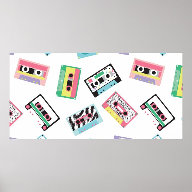 Seamless pattern with audio tapes in retro 80s sty poster (Vorne)