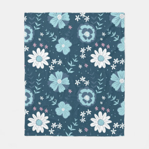 Seamless pattern with blue summer flowers on dark fleecedecke