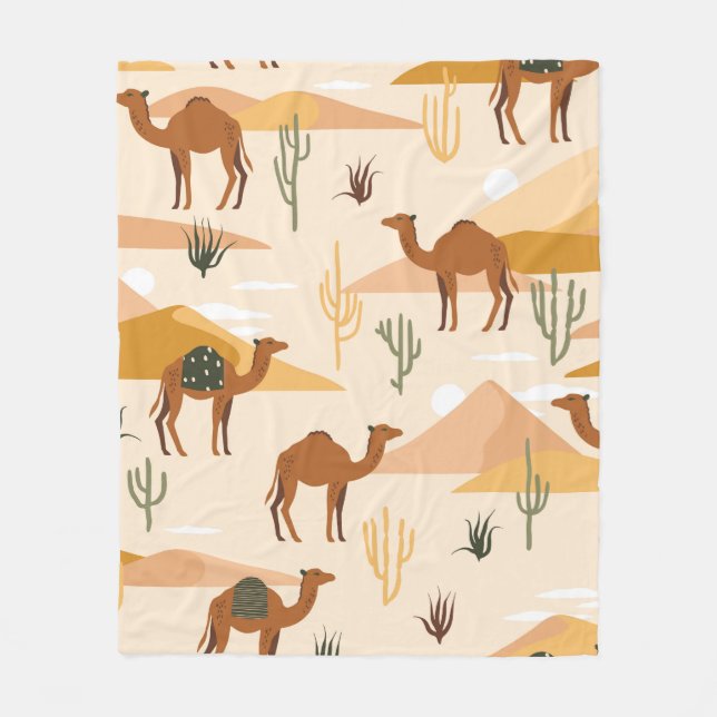 Seamless pattern with camels, dunes and cacti. Cut Fleecedecke (Vorderseite)