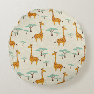 Seamless pattern with cute giraffes and trees, Vin Rundes Kissen