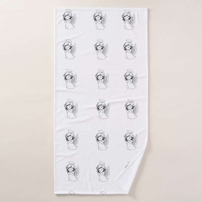 Seamless Pattern with Cute Hand-Drawn Angels - Vec Badehandtuch (Badehandtuch)