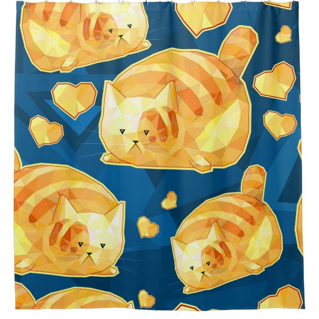 Seamless pattern with cute polygonal cartoon cats, duschvorhang (Vorderseite)