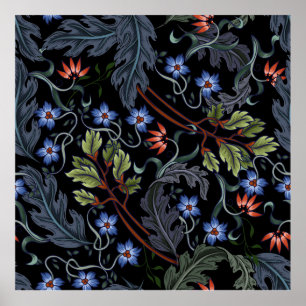 Seamless pattern with flowers in art deco style. M Poster