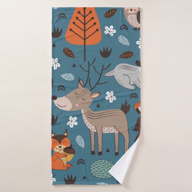 Seamless pattern with forest animals on blue backg (Serviette de bain)