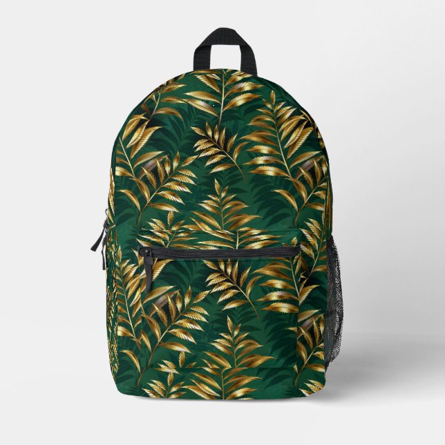 Seamless pattern with golden ferns bedruckter rucksack (Vorderseite)