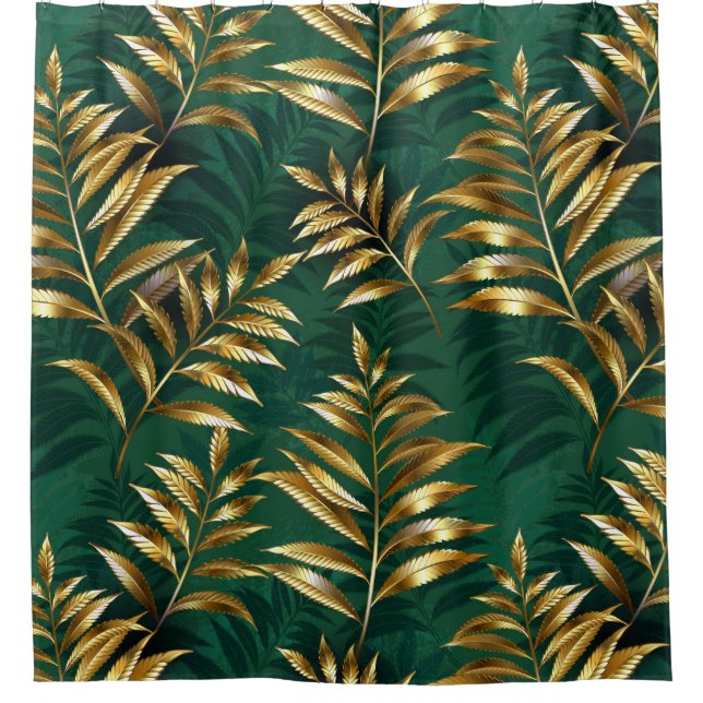 Seamless pattern with golden ferns duschvorhang (Vorderseite)