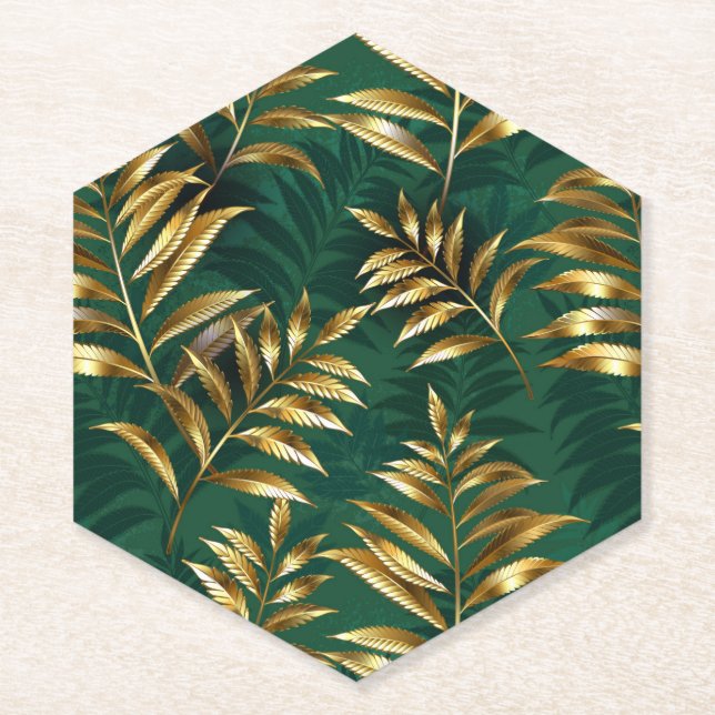 Seamless pattern with golden ferns untersetzer (Vorderseite)