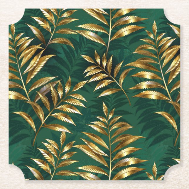 Seamless pattern with golden ferns untersetzer (Vorderseite)