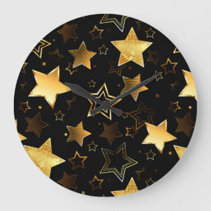Seamless pattern with Golden Stars Große Wanduhr