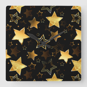 Seamless pattern with Golden Stars Quadratische Wanduhr
