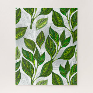 Seamless Pattern with Green Tea Leaves