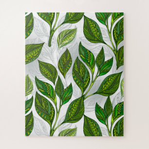 Seamless Pattern with Green Tea Leaves