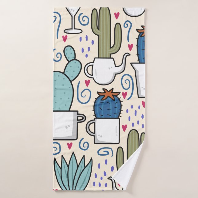 Seamless pattern with llama, cactus hand drawn des badehandtuch (Badehandtuch)