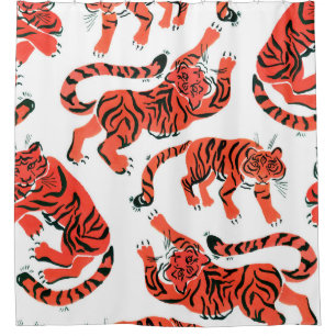 Seamless pattern with painted in gouache tigers in duschvorhang