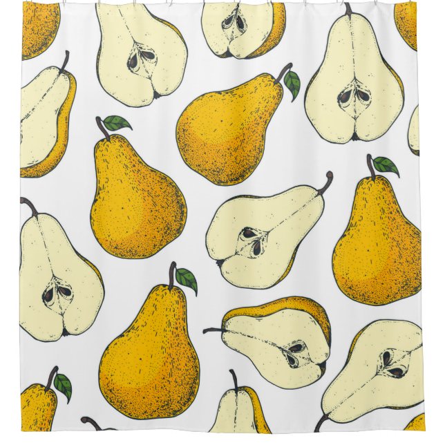 Seamless pattern with pear. Hand drawn pattern bac Duschvorhang (Vorderseite)