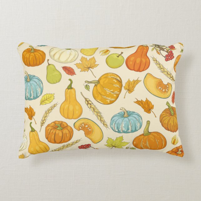 Seamless pattern with pumpkins, autumn leaves, app dekokissen (Vorderseite)