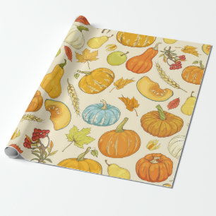 Seamless pattern with pumpkins, autumn leaves, app geschenkpapier