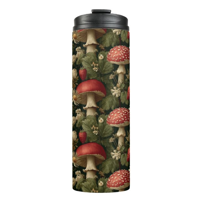 Seamless Pattern with Red Fly Agaric and Flowers Thermosbecher (Vorderseite)
