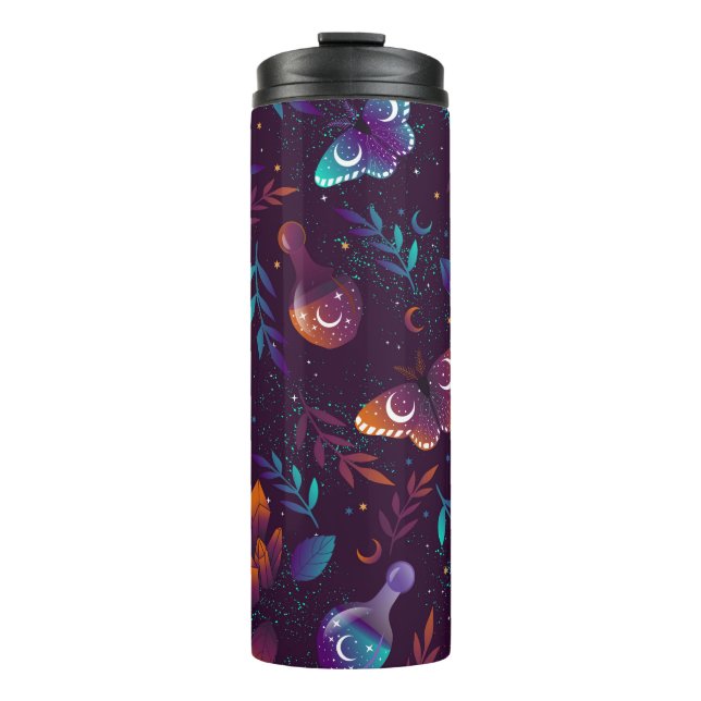 Seamless pattern with space butterfly, crystals, h thermosbecher (Vorderseite)