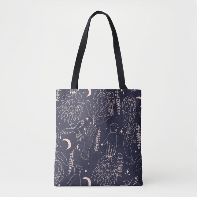 Seamless pattern with the outlines of hands, flowe tasche (Vorderseite)