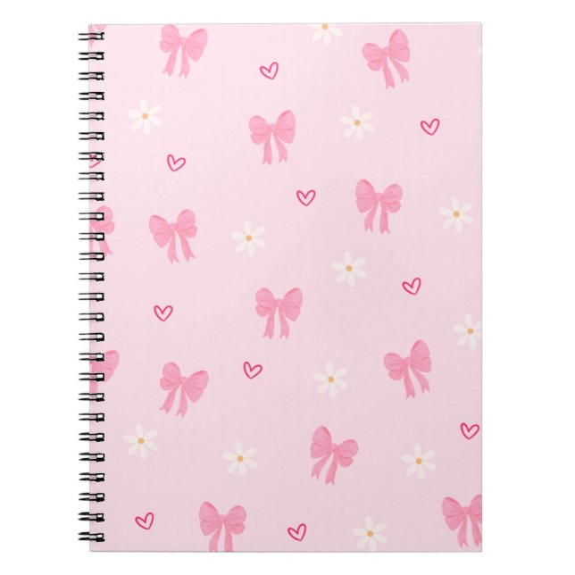 Seamless Pink Bow and Floral Pattern – Cute Girly  Notizblock (Vorderseite)