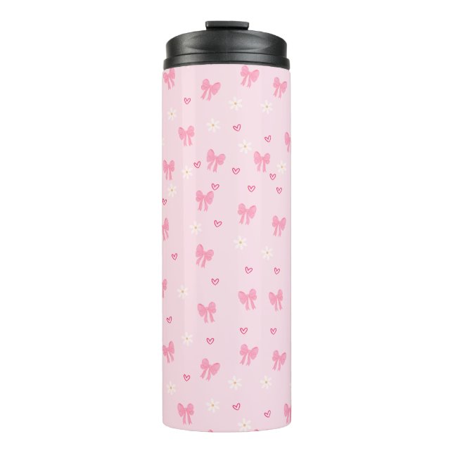 Seamless Pink Bow and Floral Pattern – Cute Girly Thermosbecher (Vorderseite)