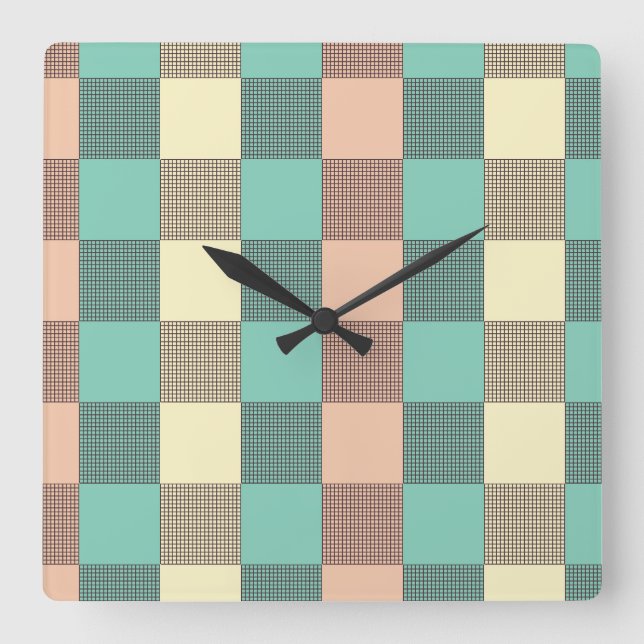 Seamless plaid pattern   quadratische wanduhr (Vorderseite)