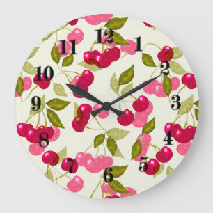 Seamless red cartoon cherry berry cute pattern whi große wanduhr