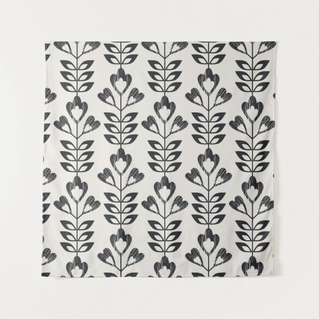 seamless retro pattern with abstract flowers and l wandteppich (Vorderseite)