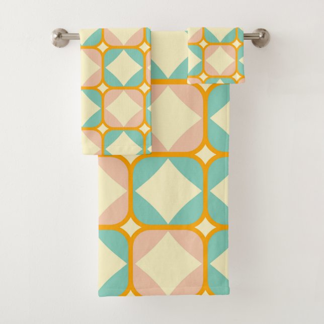 Seamless retro pattern with rounded squares badhandtuch set (Insitu)