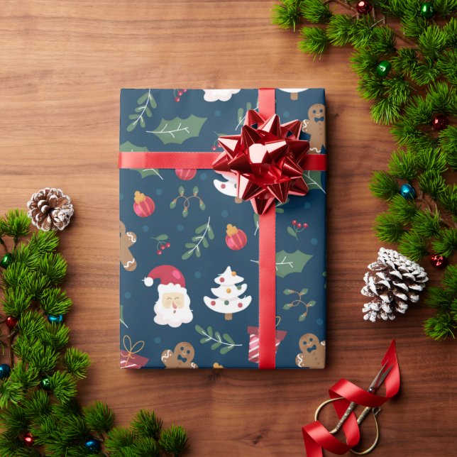 Seamless Santa Claus And Ornaments Geschenkpapier (Feiertagsgeschenk)