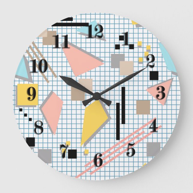 Seamless school geometric memphis shapes pattern s große wanduhr (Vorderseite)