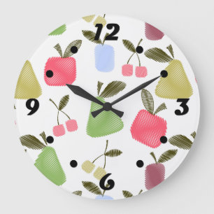 Seamless scratched cartoon frucht apples pears große wanduhr