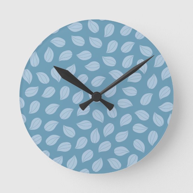 Seamless Soft Blue Leaf Pattern Runde Wanduhr (Vorderseite)