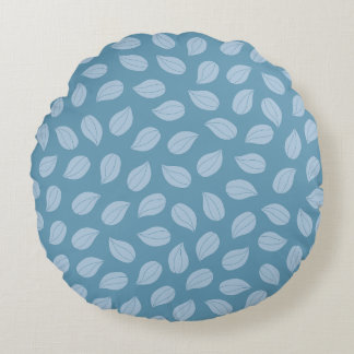 Seamless Soft Blue Leaf Pattern Rundes Kissen