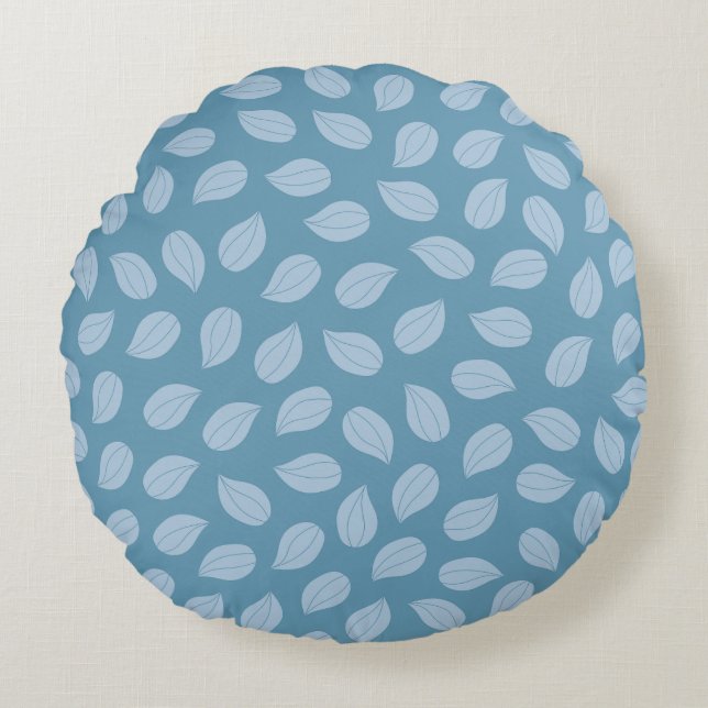 Seamless Soft Blue Leaf Pattern Rundes Kissen (Vorderseite)