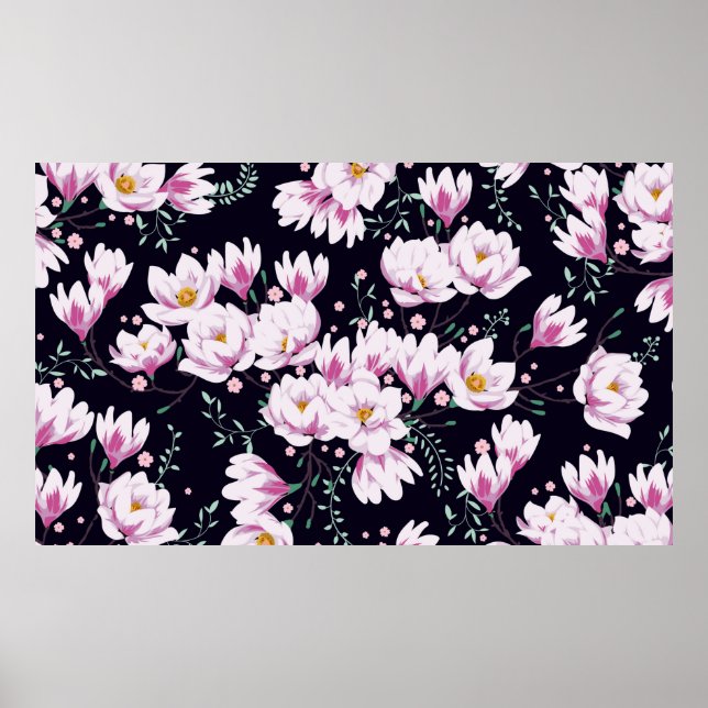 Seamless spring pattern with magnolias. poster (Vorne)