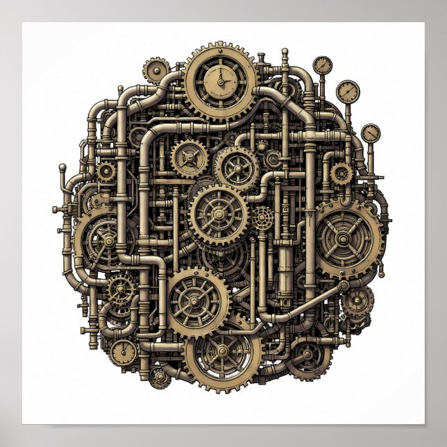 Seamless Steampunk Gear Pattern Fabric and Paper Poster (Vorne)