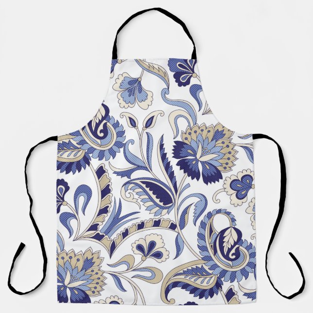 Seamless traditional Indian blue paisley patternpa Schürze (Vorderseite)