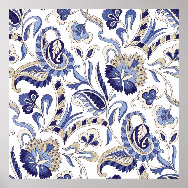 Seamless Traditional Indian Blue Paispa Poster (Vorne)