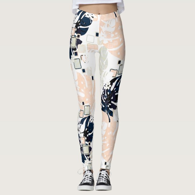 Seamless Tropical Dschungle Blätter Monstera Palm  Leggings (Vorderseite)
